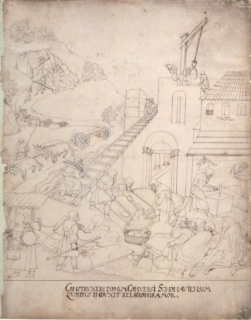 Zeichnung mit der Errichtung des Zisterzienserklosters © Germanisches Nationalmuseum, Nürnberg